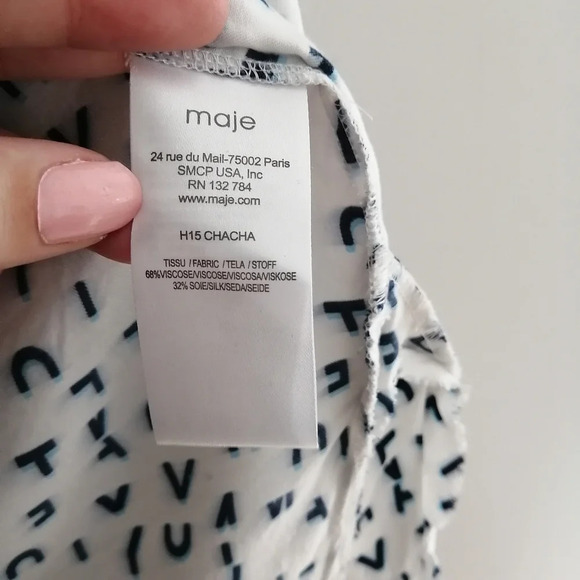 Maje Chacha Letter Print Silk Viscose Button Up Blouse Twee Maje 1 or Small - Picture 14 of 16